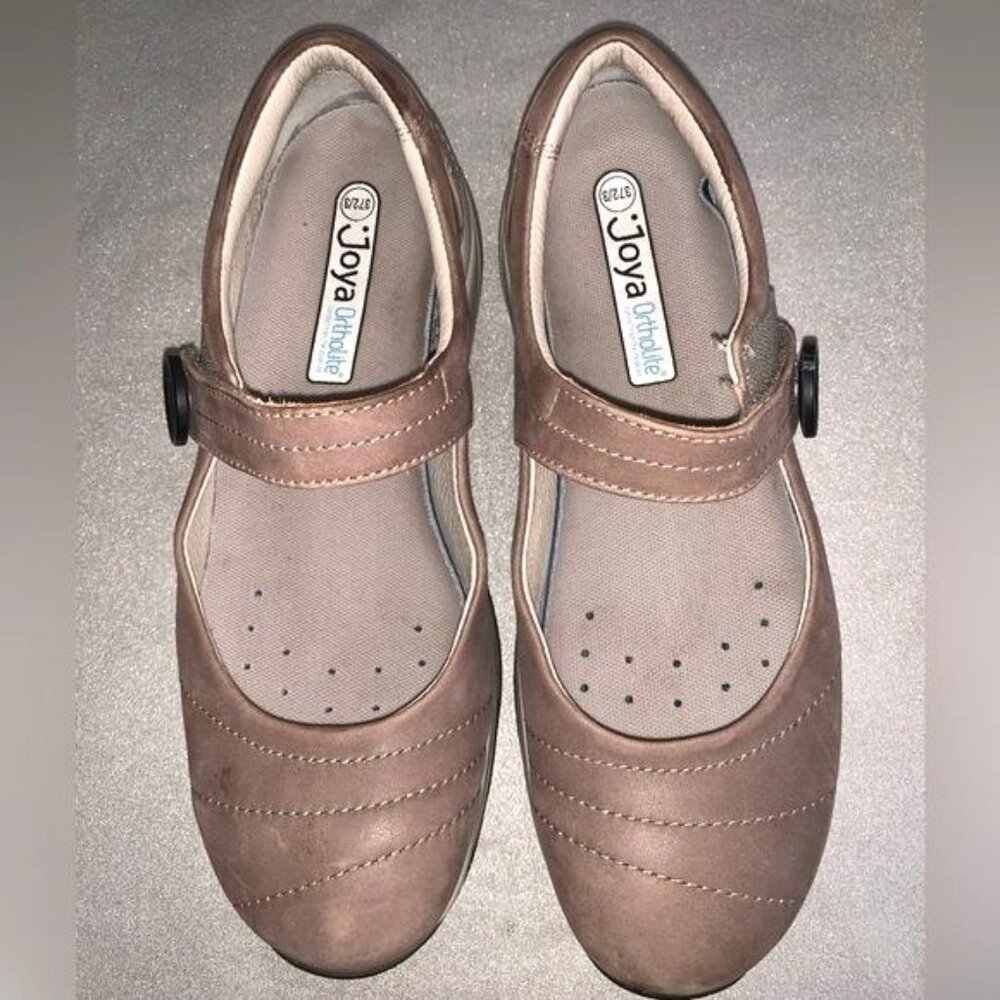 Joya Mary Jane Grey Leather Comfort Shoes US 7.5 Womens Slip-On Hook & Loop